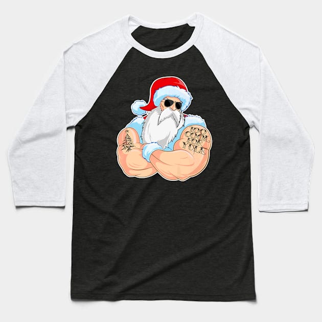 Cool Santa Claus Too Cool For Yule Tattoo Christmas Baseball T-Shirt by Stick Figure103